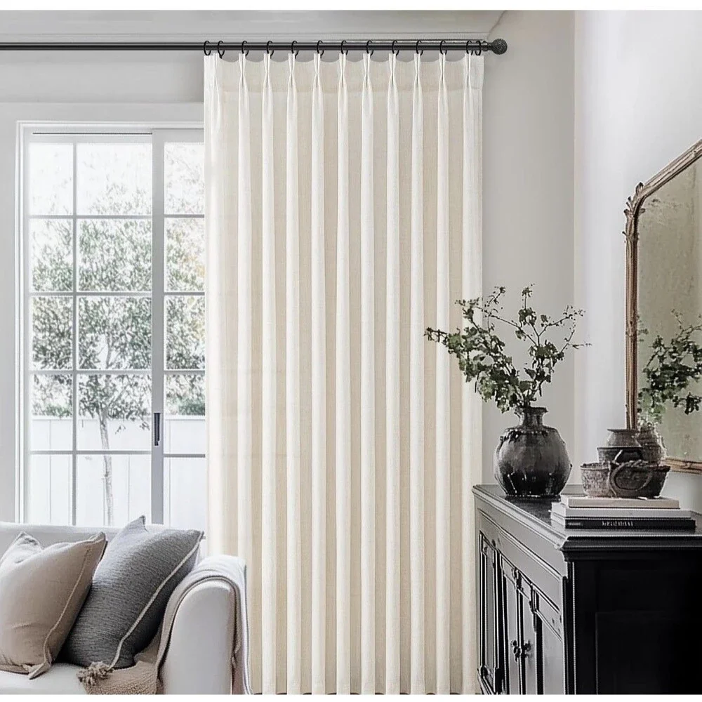 Light Beige 60x96 Inch Linen Patio Curtains, 2 Panel Set for Sliding Doors